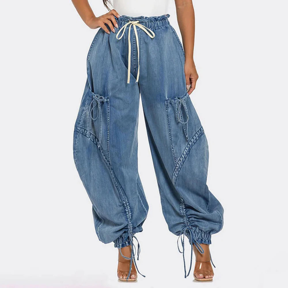 Denim Lace Up Drawstring  Jeans