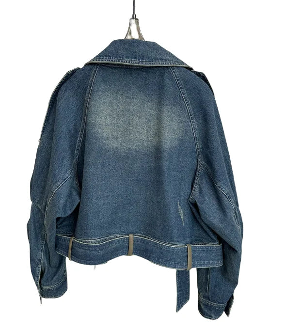 Denim Turn-down Collar Long Sleeve Button Buckle Jacket