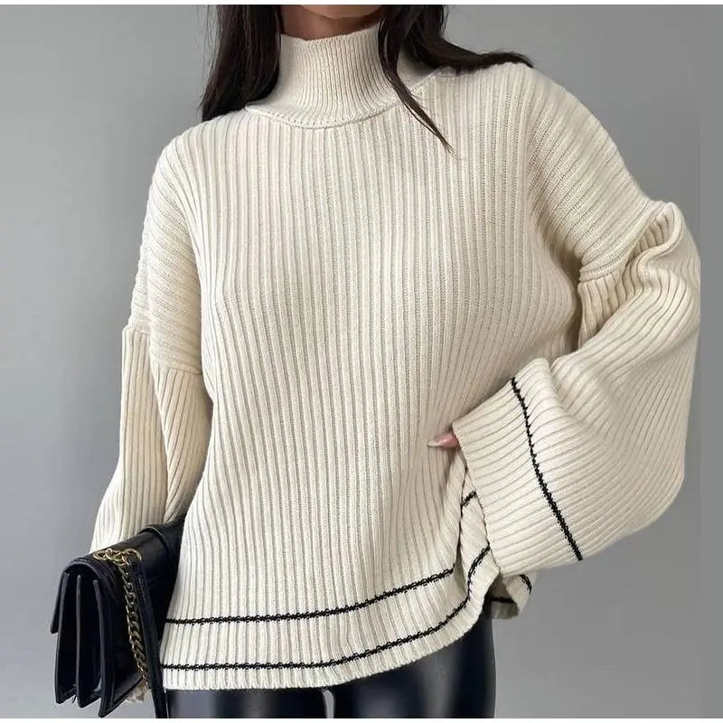 Loose Striped Pullover Flare Long Sleeves Knit Sweater