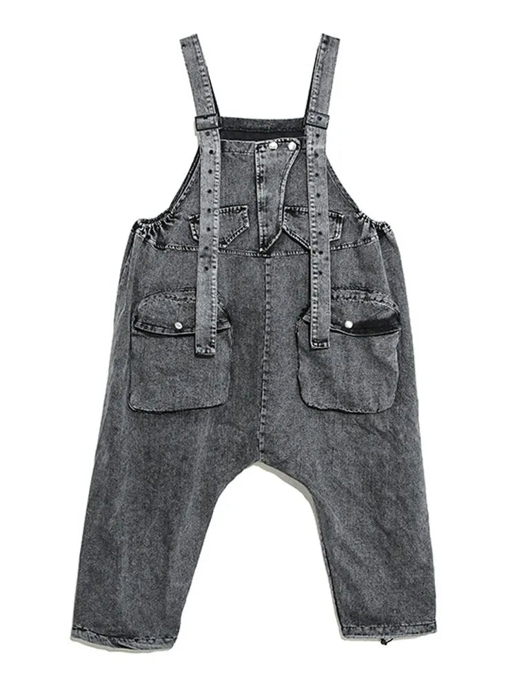 Patchwork Pockets Denim Jumpsuit