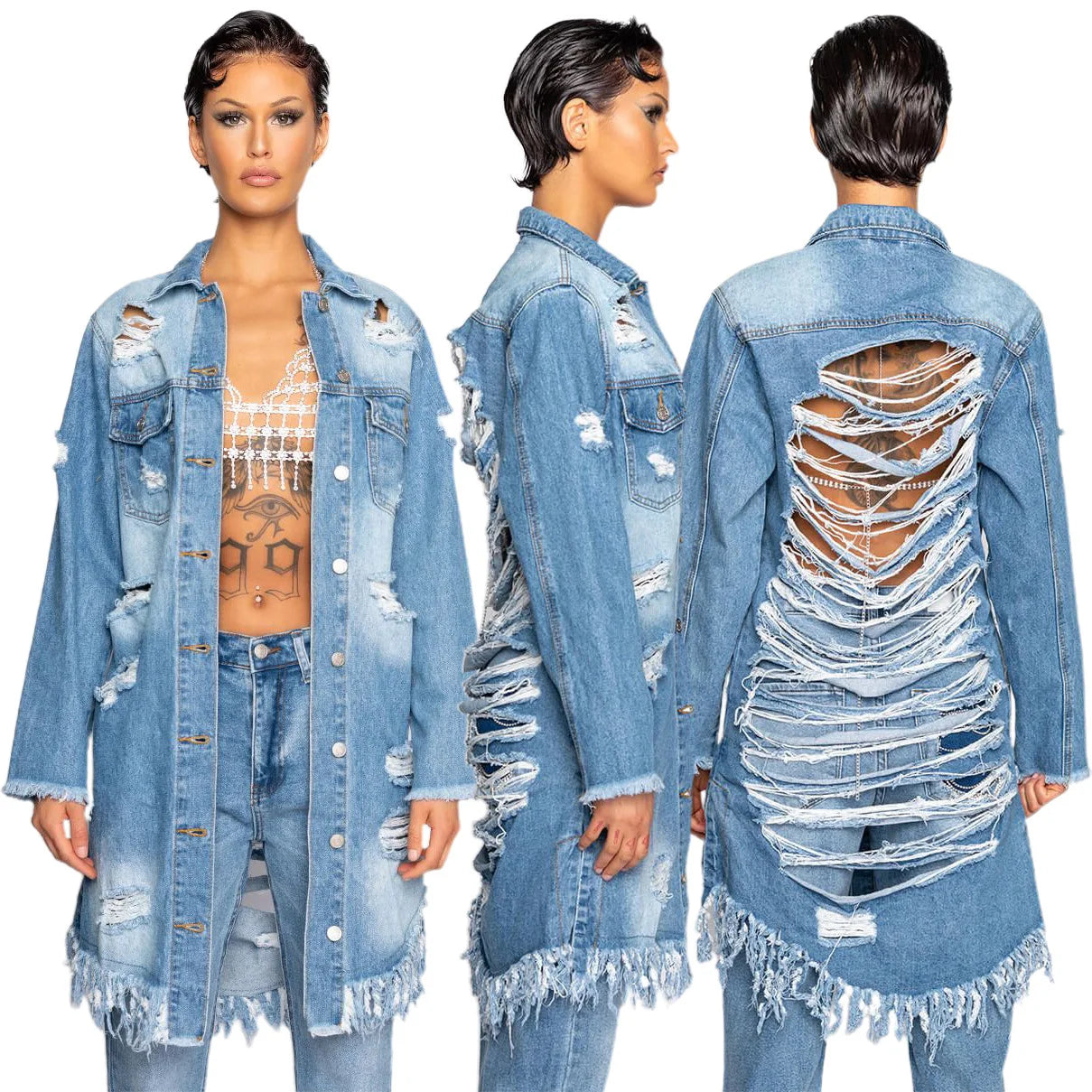 Ripped Cut Out Denim Jacket