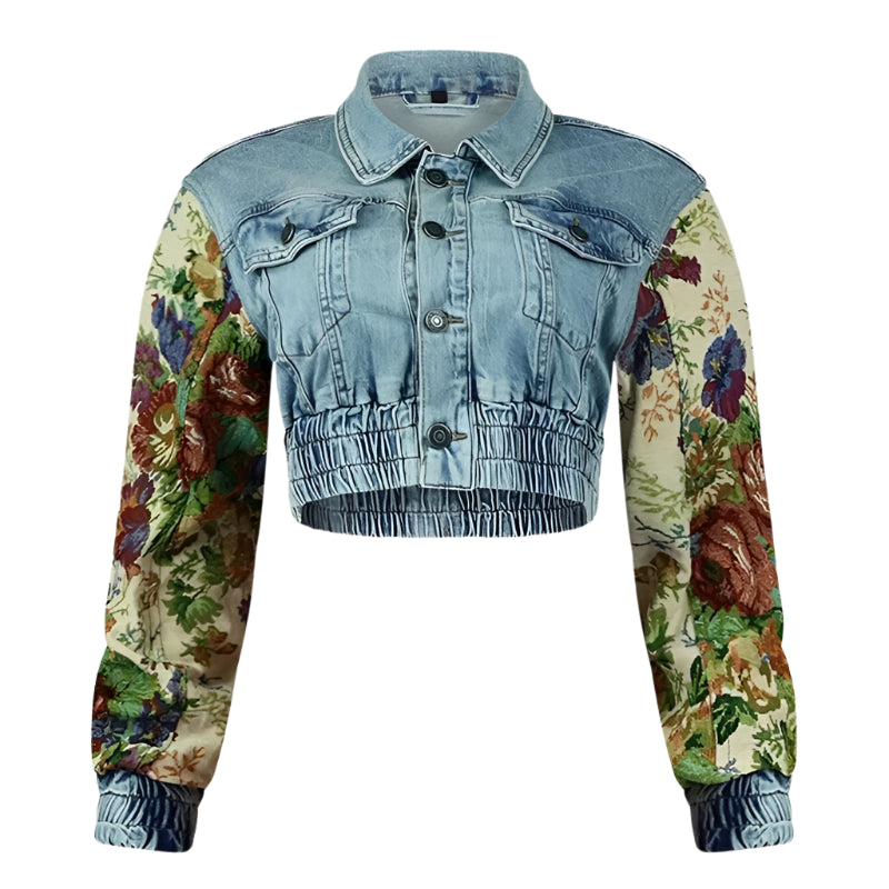 Two-piece Set  Print Patchwork Denim Coat High Waist Long Jeans