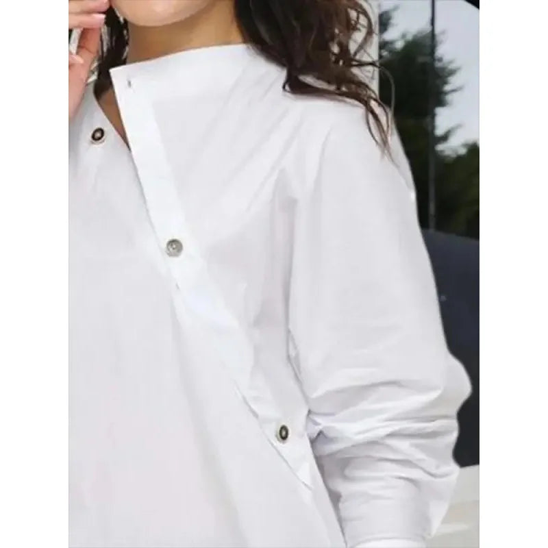 Asymmetric Split-Front Long Sleeves Blouse