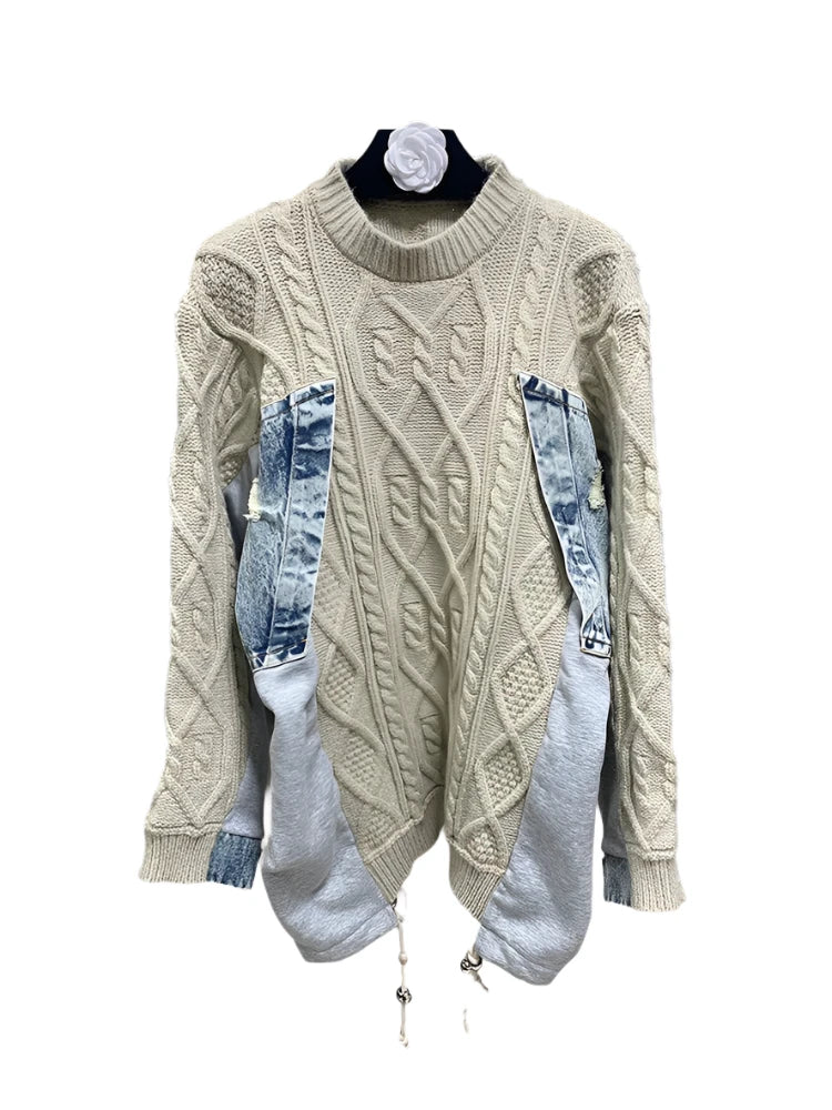 Patchwork Denim Knit Sweater