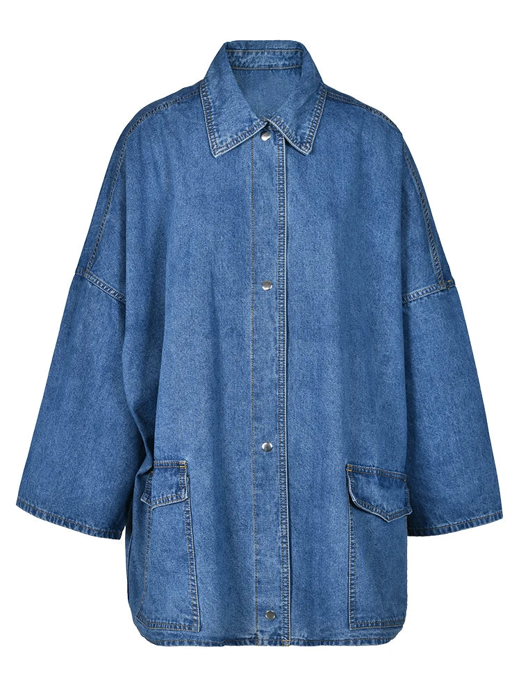 Denim Dropped Shoulder Full Sleeves Blue Cotton Shirt Jacket