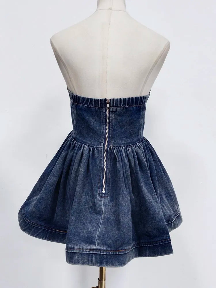 Ruffles Denim Strapless Sleeveless Tank Top