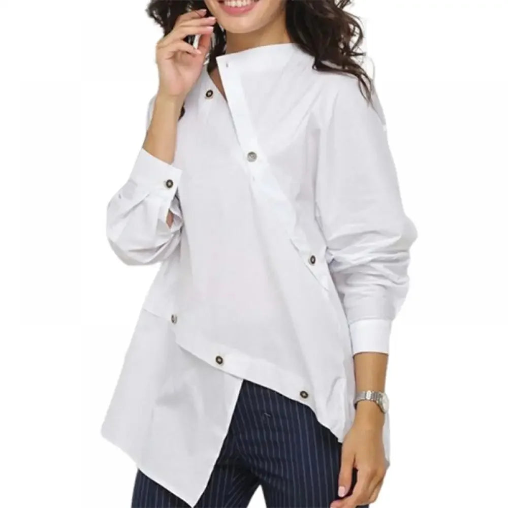 Asymmetric Split-Front Long Sleeves Blouse