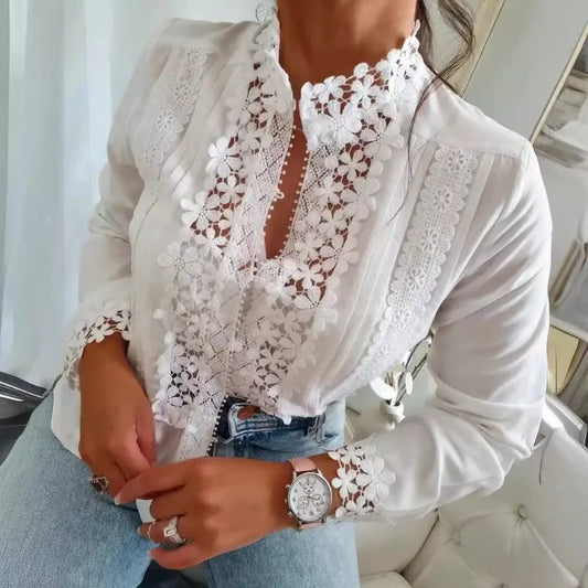 Lace Floral Stitching Long Sleeve Blouse