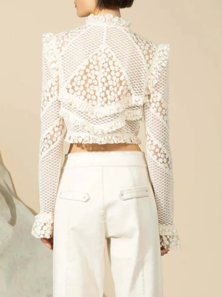 Short Mesh Embroidery Blouse