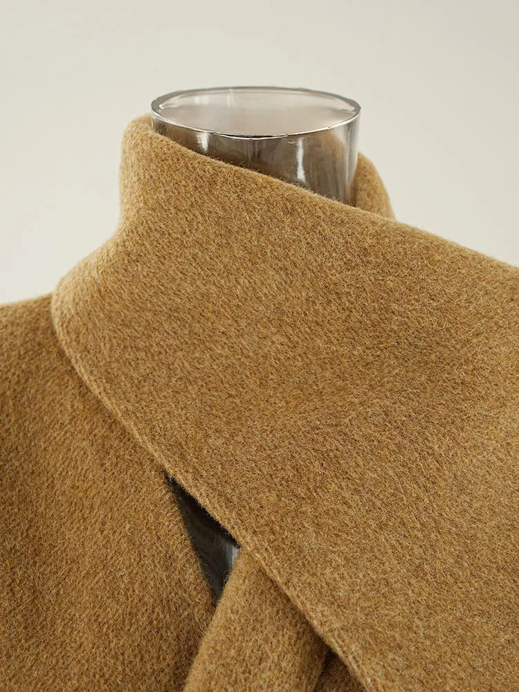 Khaki Big Size Thick Warm Wool Scarf Collar Coat