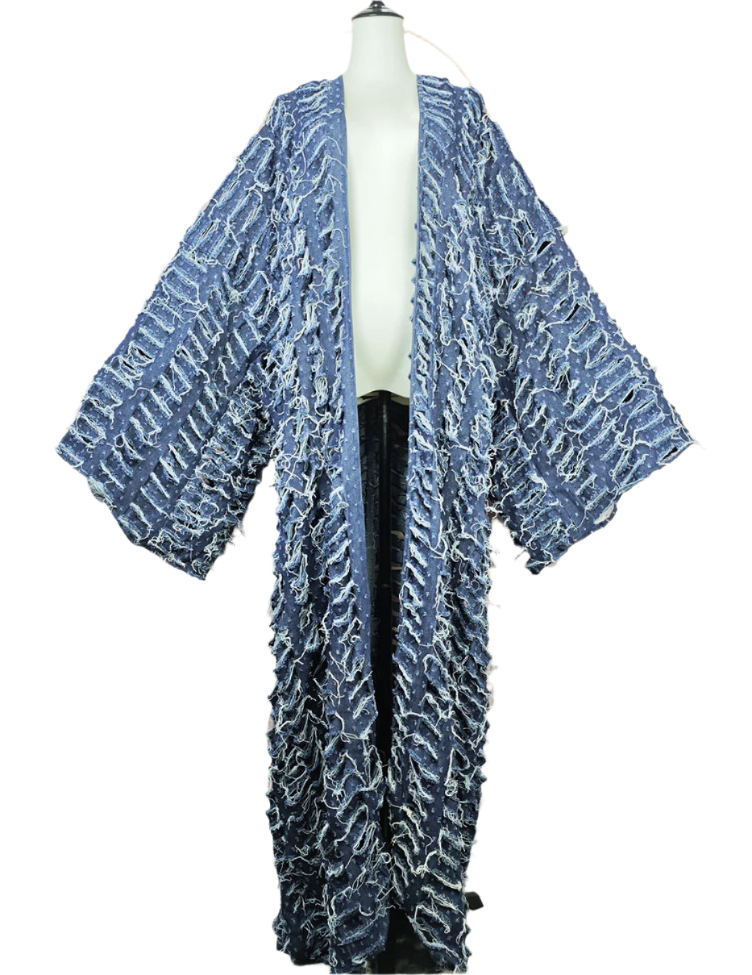 Cut Out Denim Long Kimono Coat