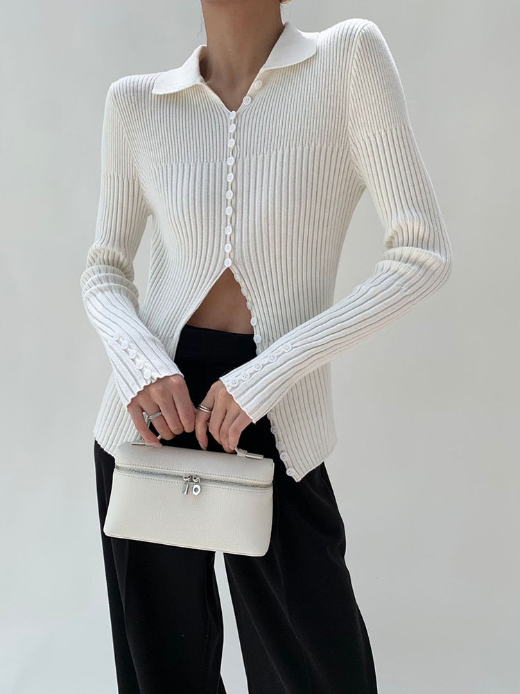 Solid Knit Long Sleeve Single Buttoned Sweater