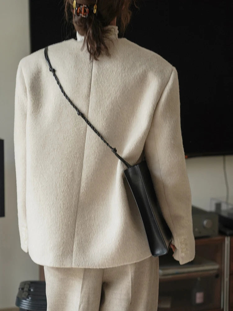 Round-neck Long Sleeve Woolen Jacket