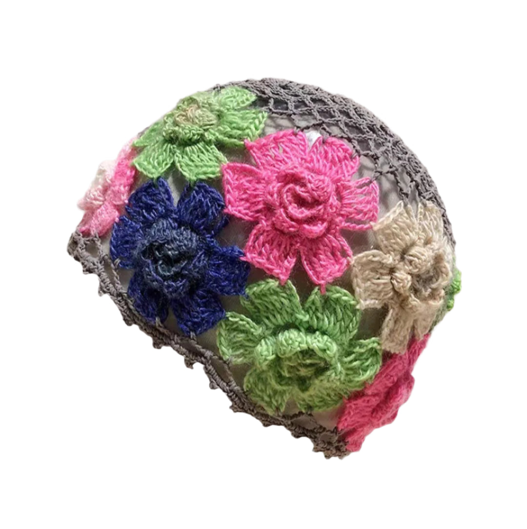 Colorful Flower Hand-Crocheted Beanie Cap