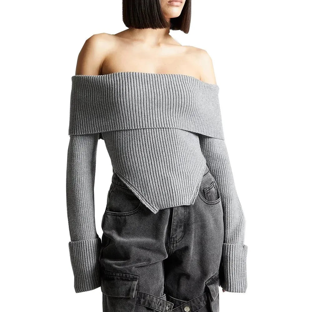 Off Shoulder Long Sleeve Irregular Minimalist Sweater