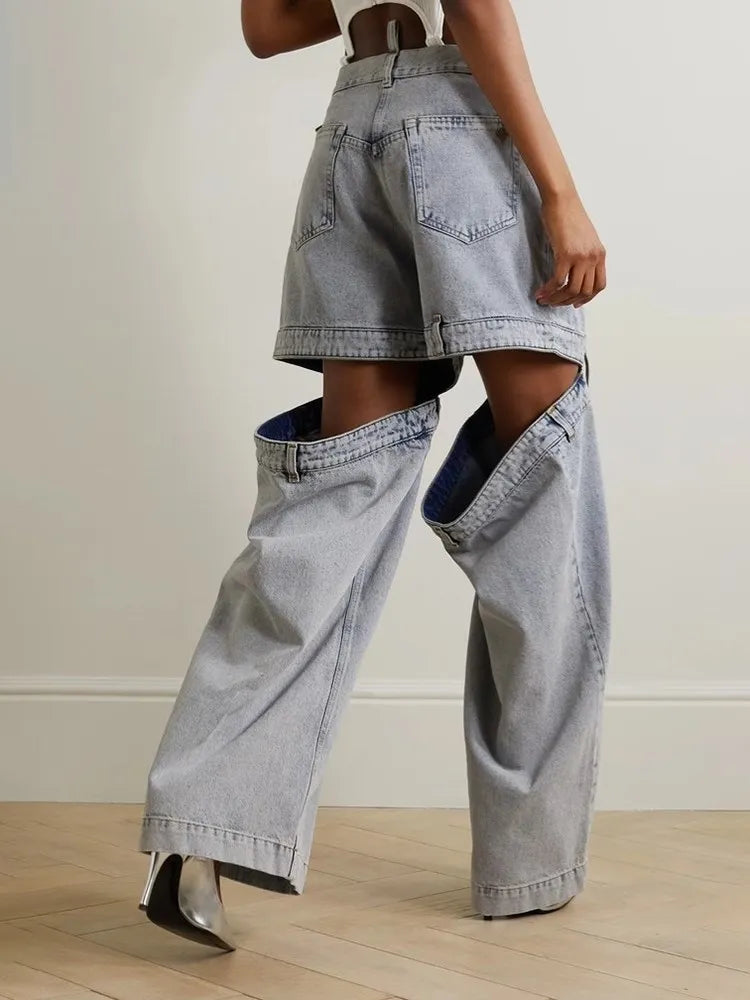 Denim Cut Out Wide Leg Pants