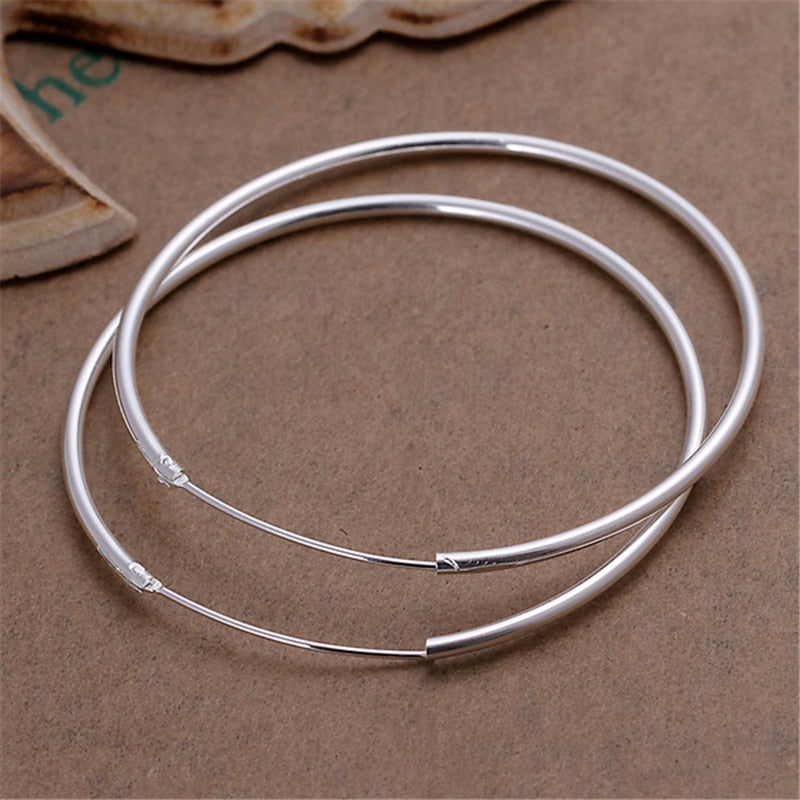 925 Sterling Silver Round Circle 35/50/60mm Hoop Earrings
