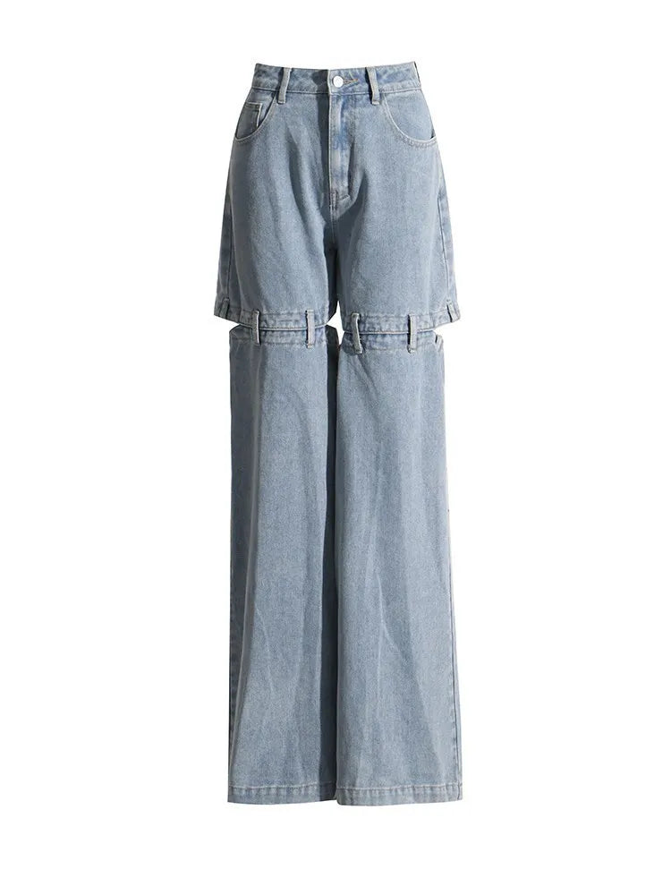 Denim Cut Out Wide Leg Pants