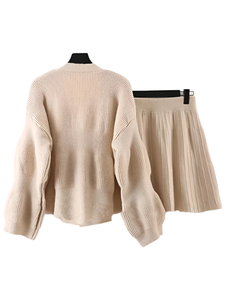 Two-pieces Sweater & High Elastic Waist A-line Skirt