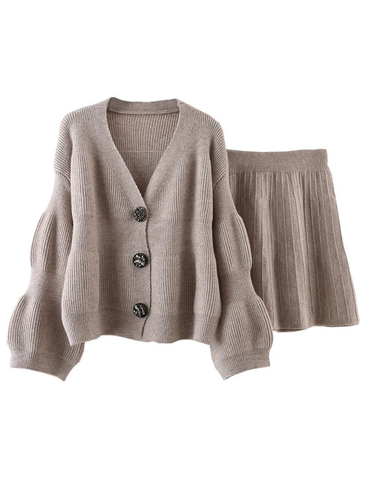 Two-pieces Sweater & High Elastic Waist A-line Skirt