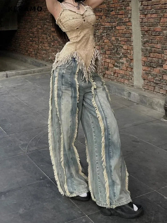 Denim Tassels Pants