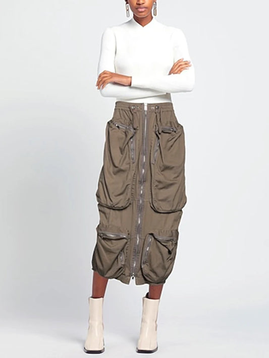 High Waist Pocket Zipper Skirt