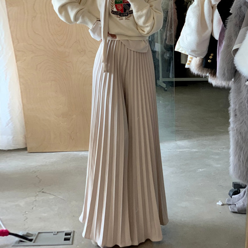 High Waist Ruched Pleated Wide Leg Pants