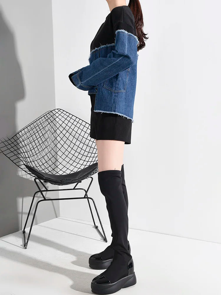 Denim Asymmetrical Sweatshirt