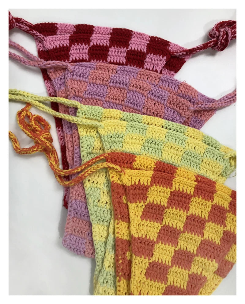 Handmade Crochet Knit Checkered Bikini