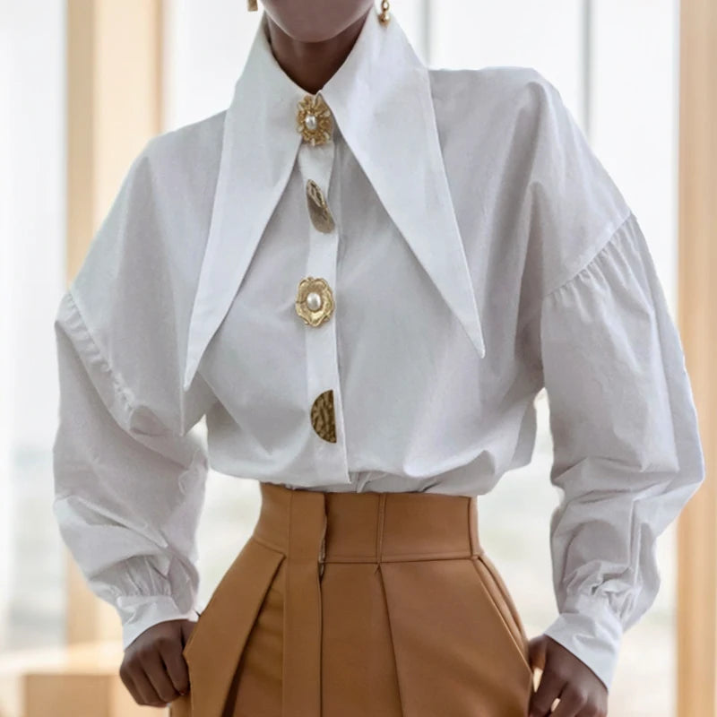 Pointed Collar Design Buttoned Shirt