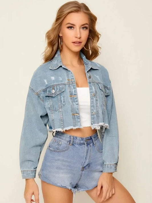 Long Sleeve Slim Short Denim Jacket