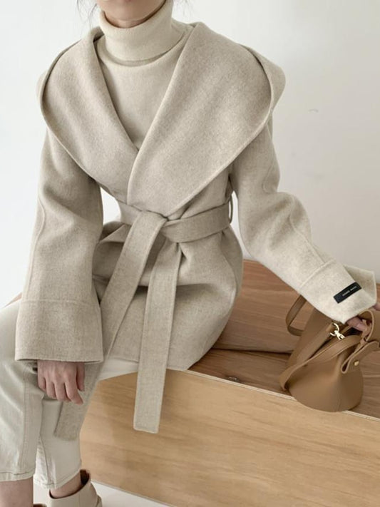 Hooded Belted Long Sleeve Coat