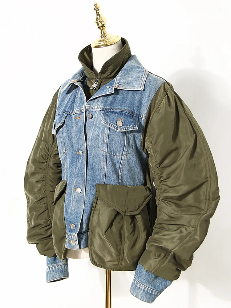 Blue &  Olive Denim Color-block  Jacket