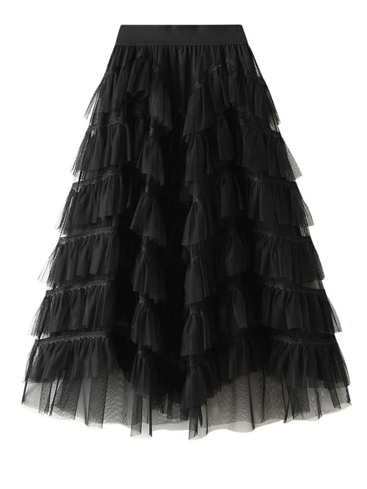 Elastic Waist Mesh Cake Layers Skirt