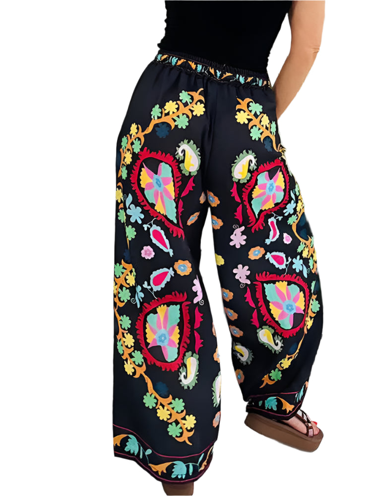 Drawstring Printing Patchwork Trousers