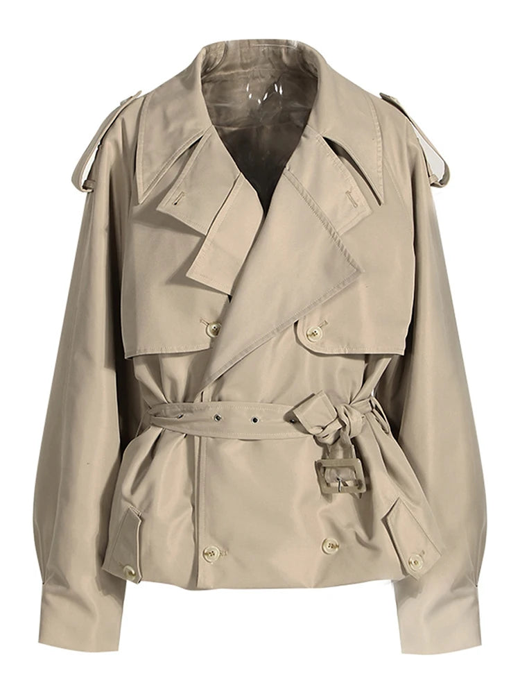 Cotton Lapel Raglan Sleeve Double Buttoned Short Trench Coat