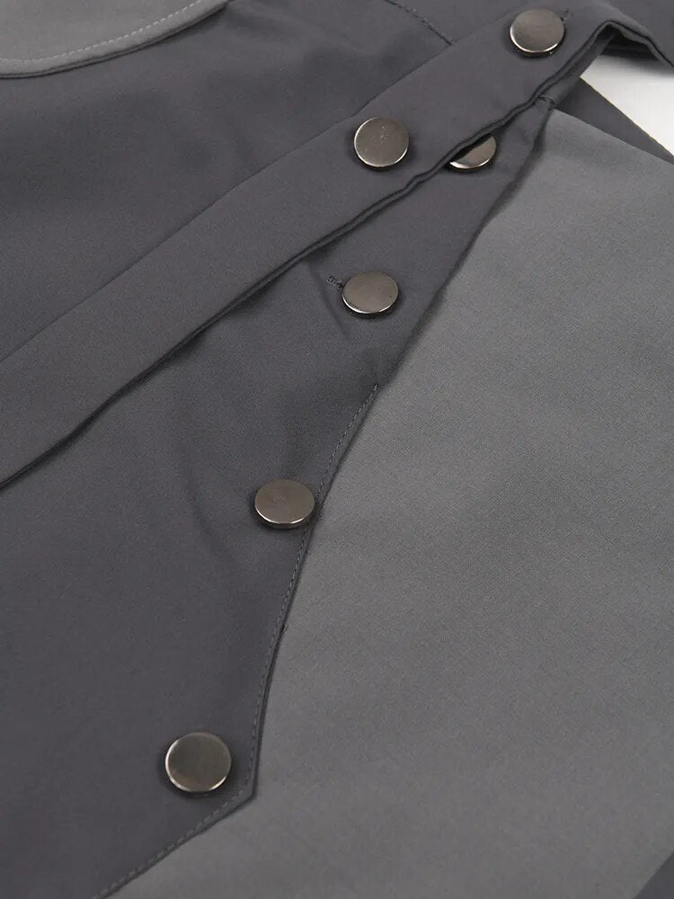 High Waist Gray Irregular Color-block Cut Out  Skirt