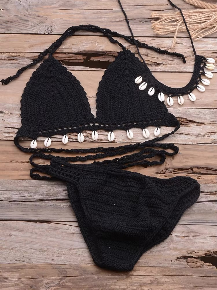 Ensemble de bikini à pampilles en crochet