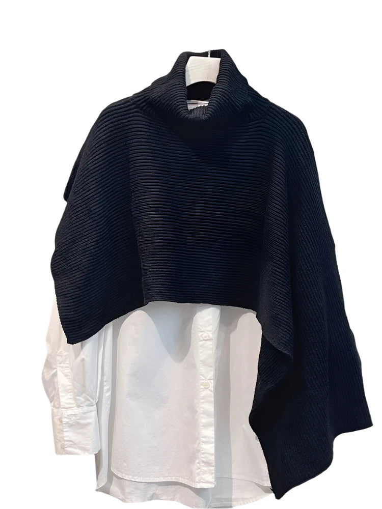 Knitted Irregular Turtleneck Sweater