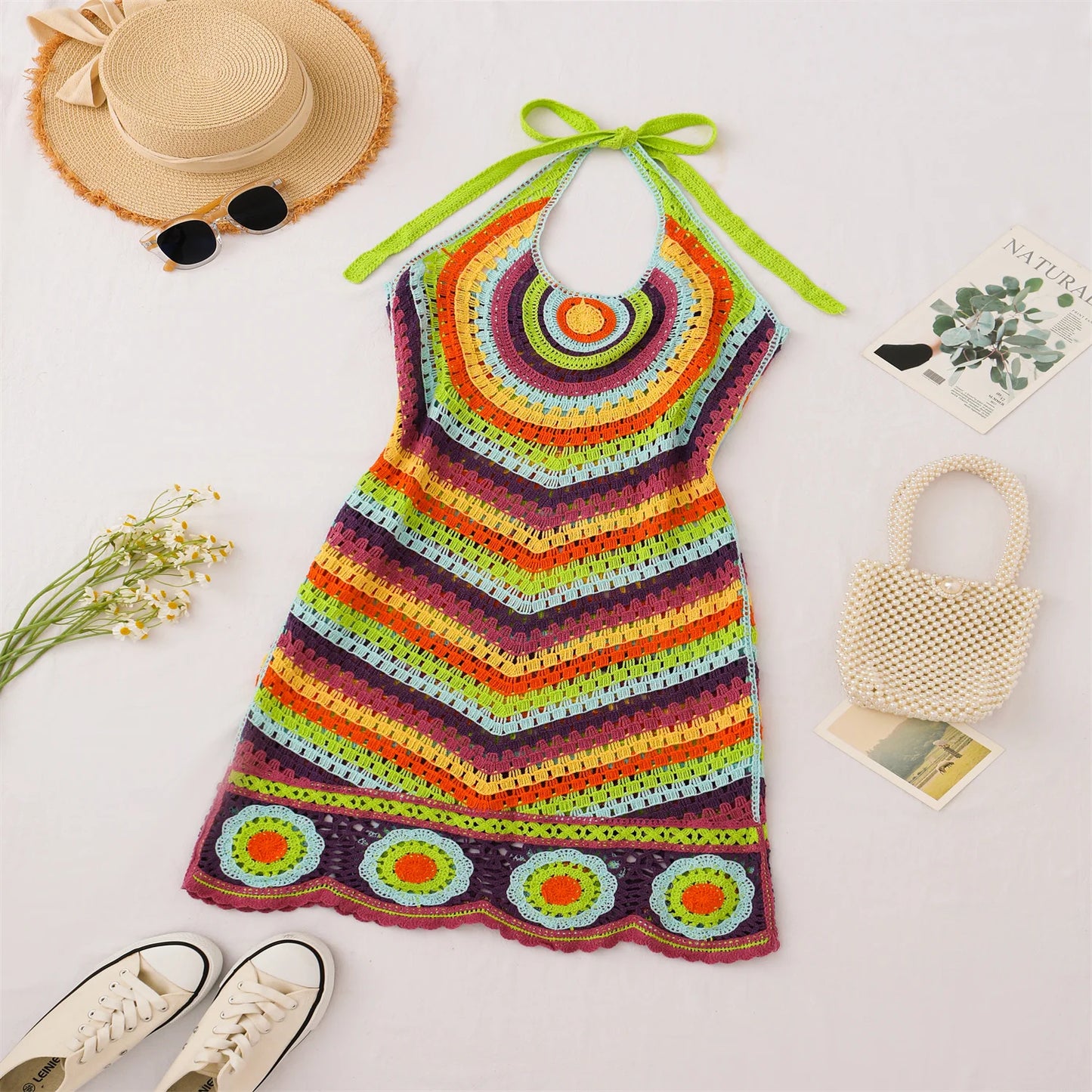 Halter Striped Knitted Backless Sundress