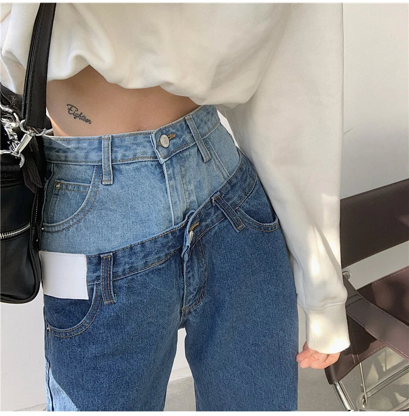 Fake Two Piece Denim Jeans