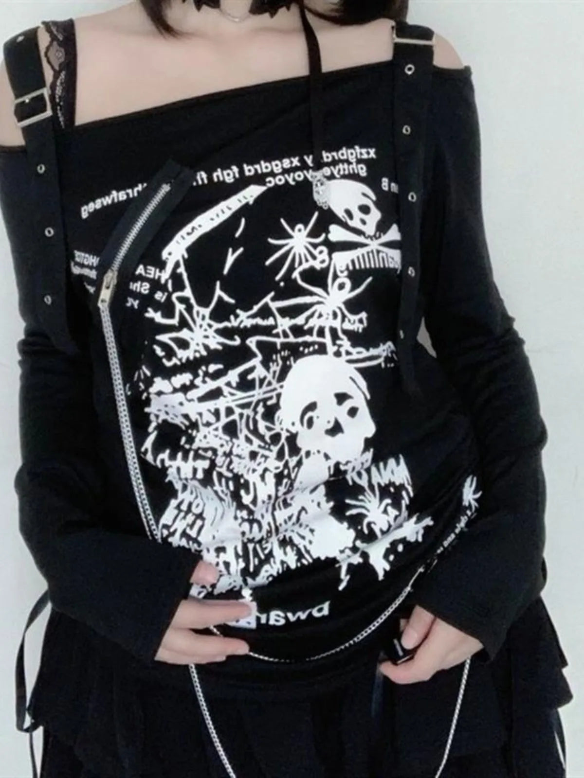 Goth Punk Off Shoulder Long Sleeve Long Shirt