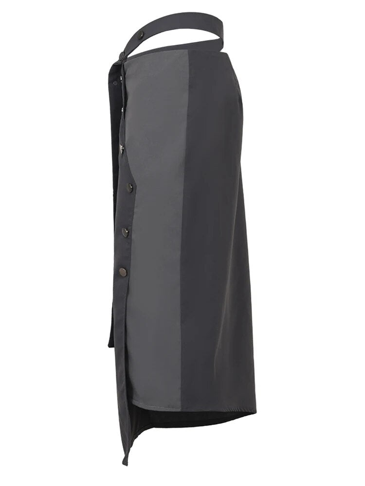 High Waist Gray Irregular Color-block Cut Out  Skirt