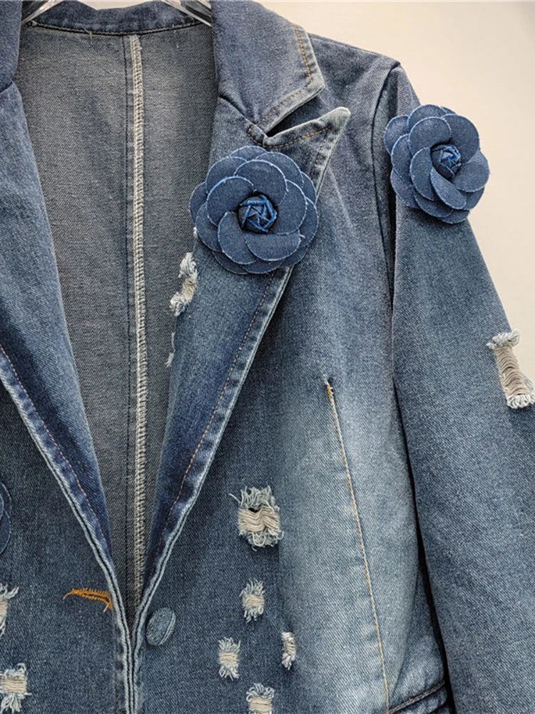 Denim3d Rose Flowers Jacket