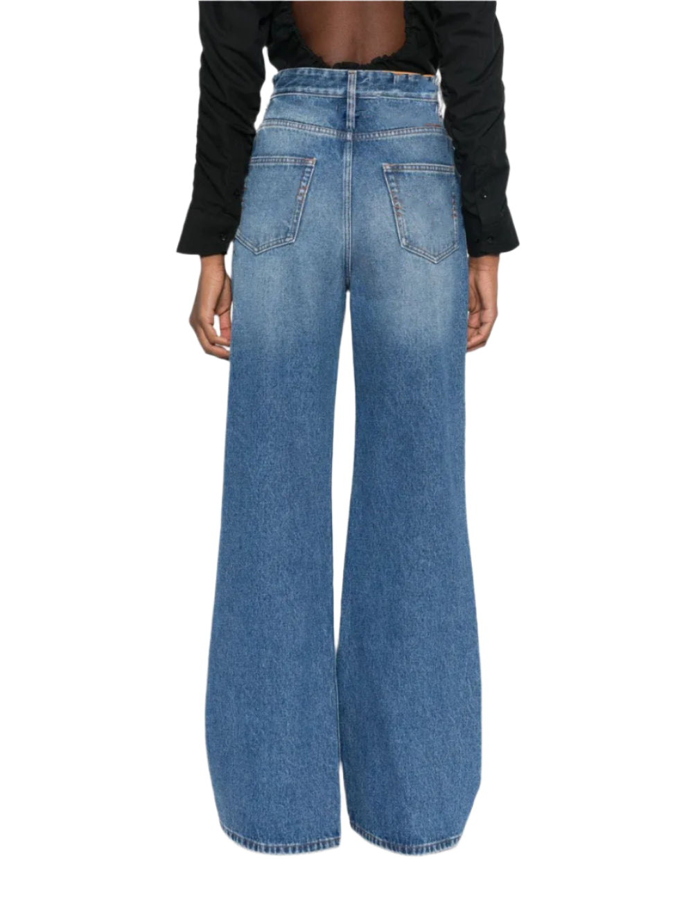 Multi Button Straight Leg Denim Pants