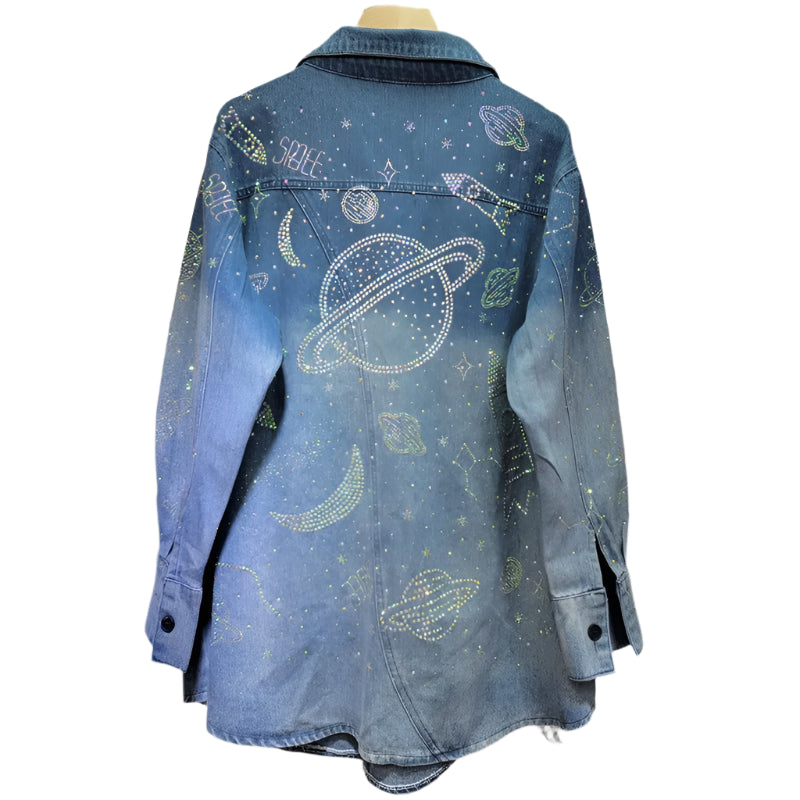 Diamond Embroidery Beaded Denim Shirt