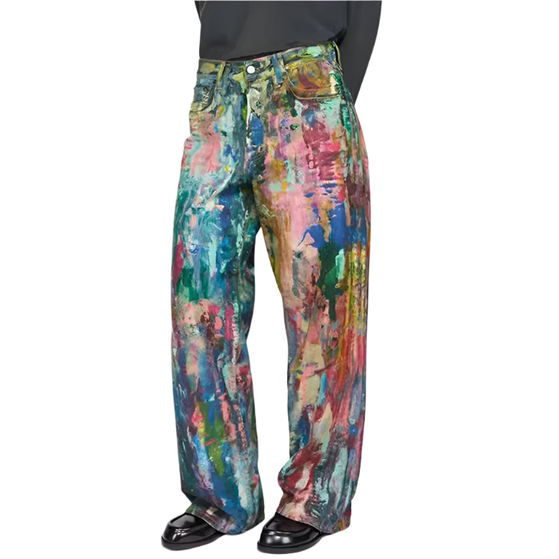 Painted Graffiti Straight Leg Jeans