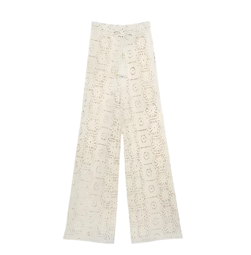 Bohemia White Crochet Knitted Straight-leg Pant