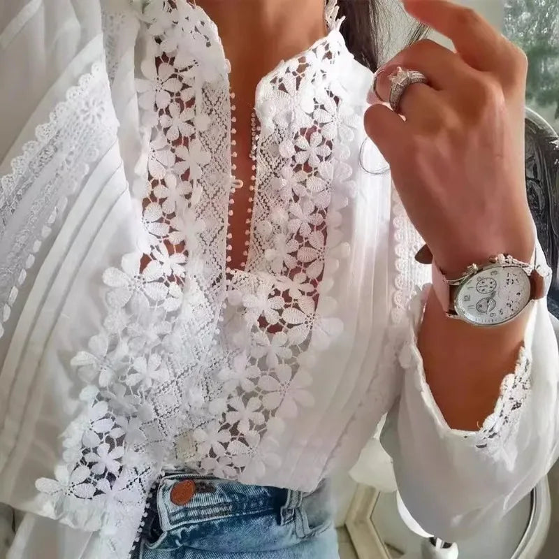 Lace Floral Stitching Long Sleeve Blouse