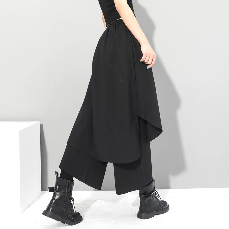 Asymmetric Fake Two Ankle-Length Pant Skirt